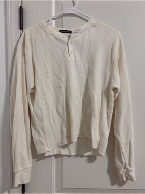 Brandy Melville Cream Waffle Henley Long-Sleeve